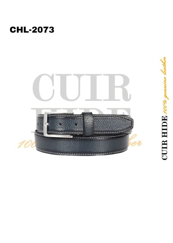 Black Textured Leather Profile Belt by Cuir Hide | CHL-2073
