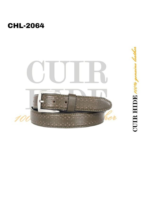 Textured Olive Green Profile Leather Belt by Cuir hide -CHL-2064
