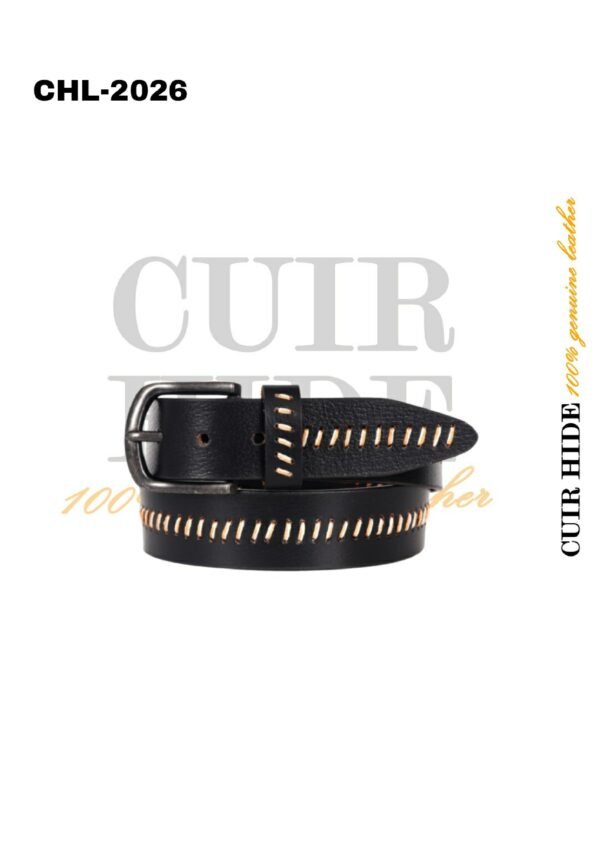 Black Hand-Stitched Leather Belt by Cuir Hide - CHL-2026