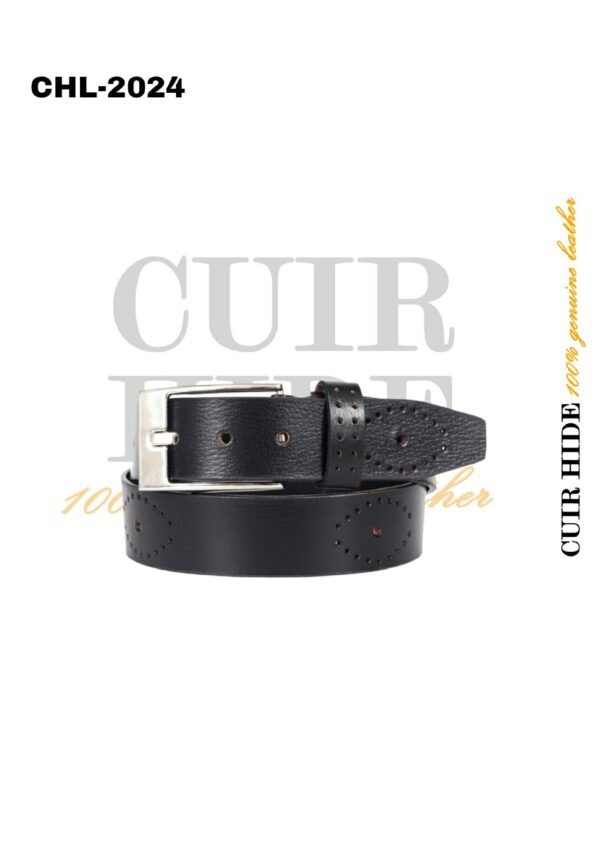Black Designer Leather Belt Punch Detail by CHL-20294