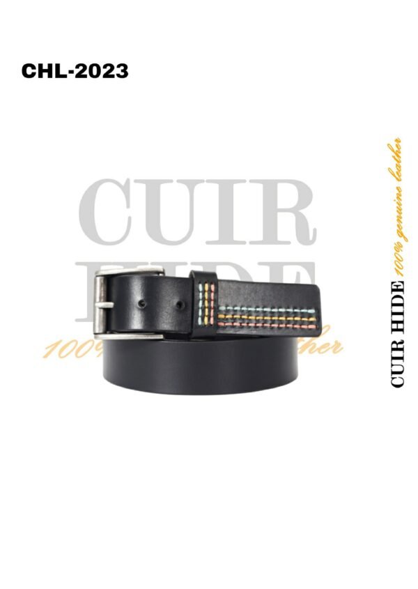Black Hand-Stitched Leather Belt by Cuir Hide - CHL-2023