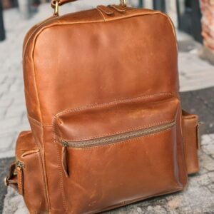 Classic Tan Leather Backpack – Urban Explorer Edition