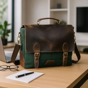 Classic Canvas & Leather Office Messenger Bag